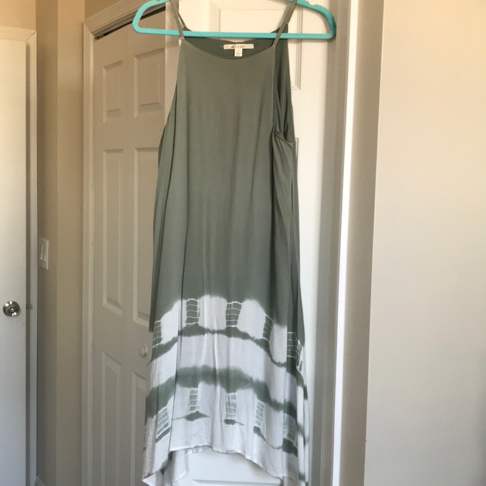 Tea-length sage green sun dress